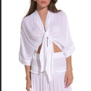 New w/Tags: ELAN tie-front, rayon blouse, Medium